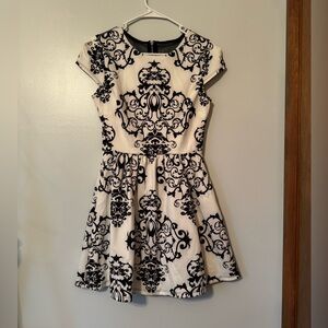 Medium White Mini Skater Dress with Black Design